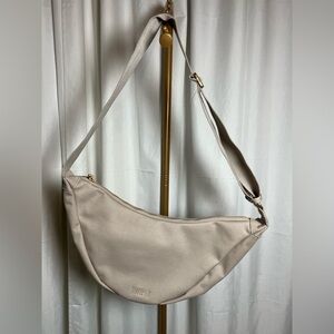 July Crescent Cream Canvas Shoulder Bag Purse Tote with Gold Tag